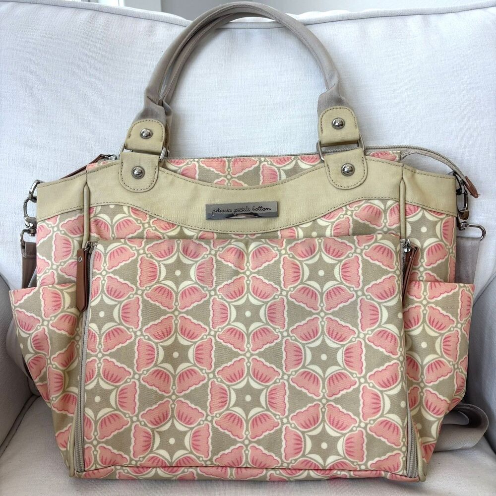 Petunia Pickle Bottom City Carryall Blooming Brixham Diaper Bag Pink Beige Chic